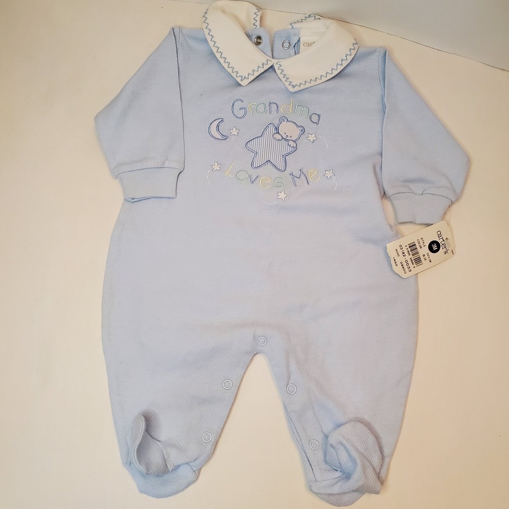 Vintage Carter's Baby Sleeper Pjs Footed Grandma Loves Me Bear Stars 3 Mo Nwt‎